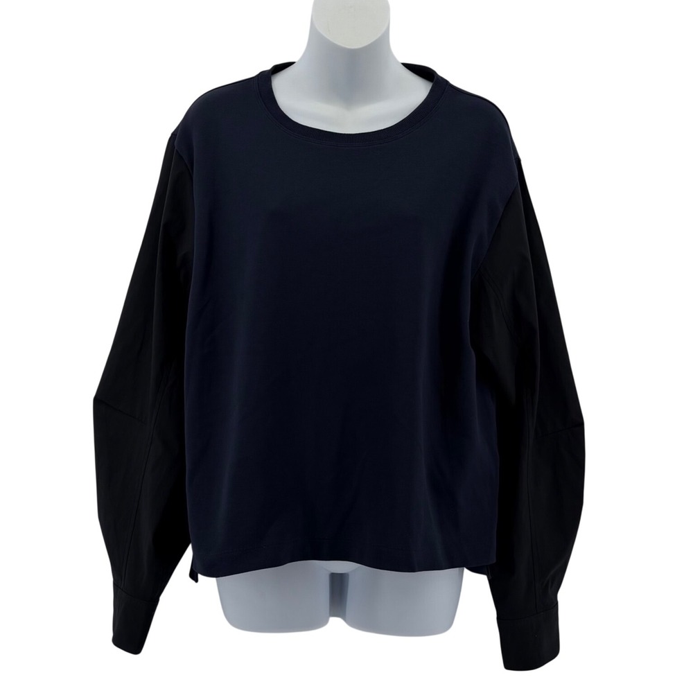 Athleta Mixed Media Long Sleeve Top Navy Black Athleisure Sweatshirt Women M